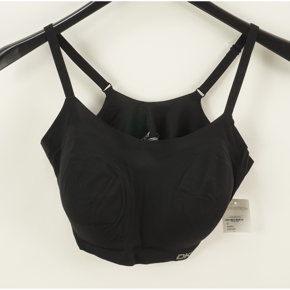 New DKNY Women's XL Laser Cut Scoopneck‎ Sports Bra Black Jersey Performance